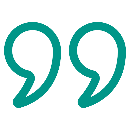 Teal quotation marks on black background.